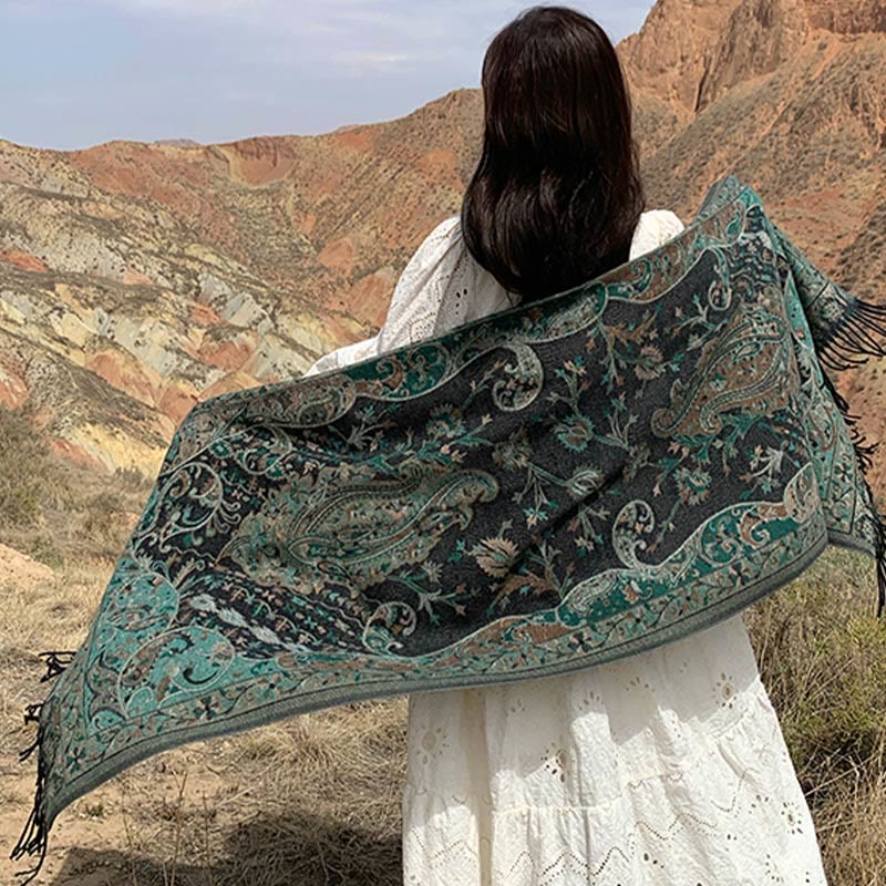 Buddha Stones, tibetische Cashew-Blumen, Rankenmuster, Quasten, Schal, Herbst/Winter, weicher Schal, Wickeltuch - image 9