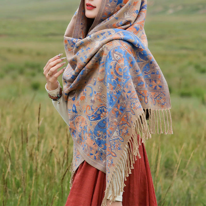 Buddha Stones, tibetische Cashew-Blumen, Rankenmuster, Quasten, Schal, Herbst/Winter, weicher Schal, Wickeltuch - image 20