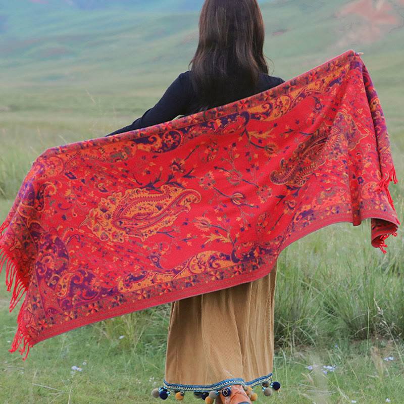 Buddha Stones, tibetische Cashew-Blumen, Rankenmuster, Quasten, Schal, Herbst/Winter, weicher Schal, Wickeltuch - image 15