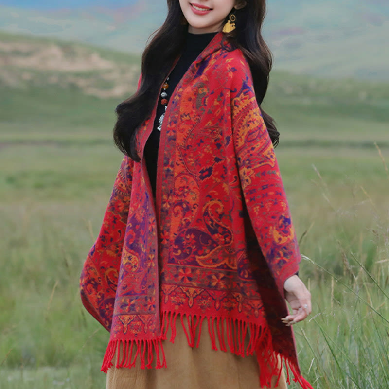Buddha Stones, tibetische Cashew-Blumen, Rankenmuster, Quasten, Schal, Herbst/Winter, weicher Schal, Wickeltuch - image 14