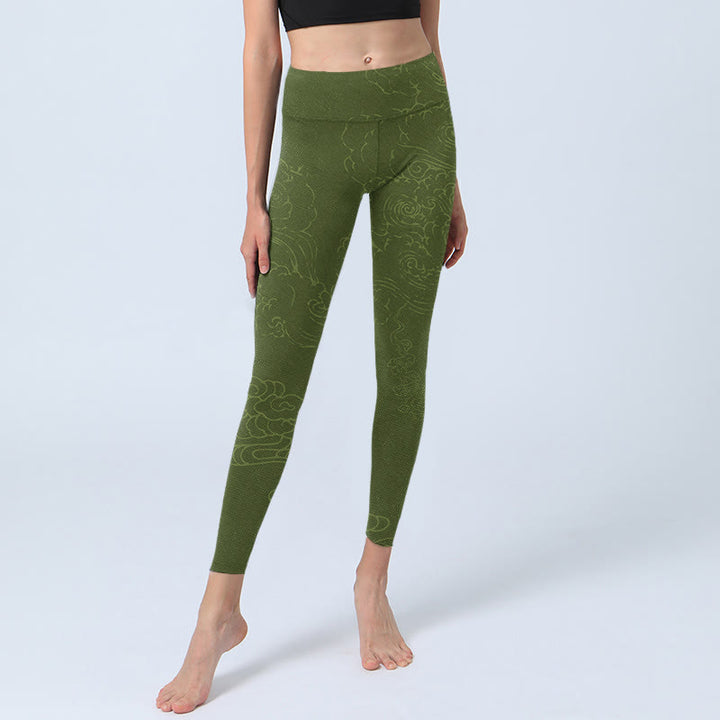 Buddha Stones Grüne Glücksbringerwolke Wellen Druck Gym Leggings Damen Yogahose - image 5