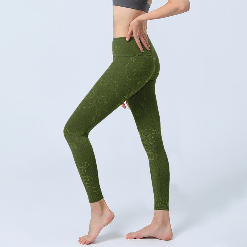 Buddha Stones Grüne Glücksbringerwolke Wellen Druck Gym Leggings Damen Yogahose