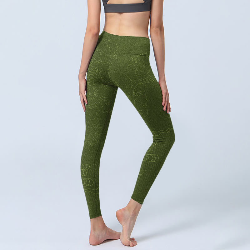 Buddha Stones Grüne Glücksbringerwolke Wellen Druck Gym Leggings Damen Yogahose