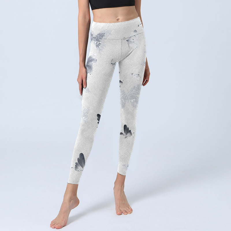 Buddha Stones Weiß Grau Schmetterling Print Sport Leggings Damen Yoga Hose - image 6