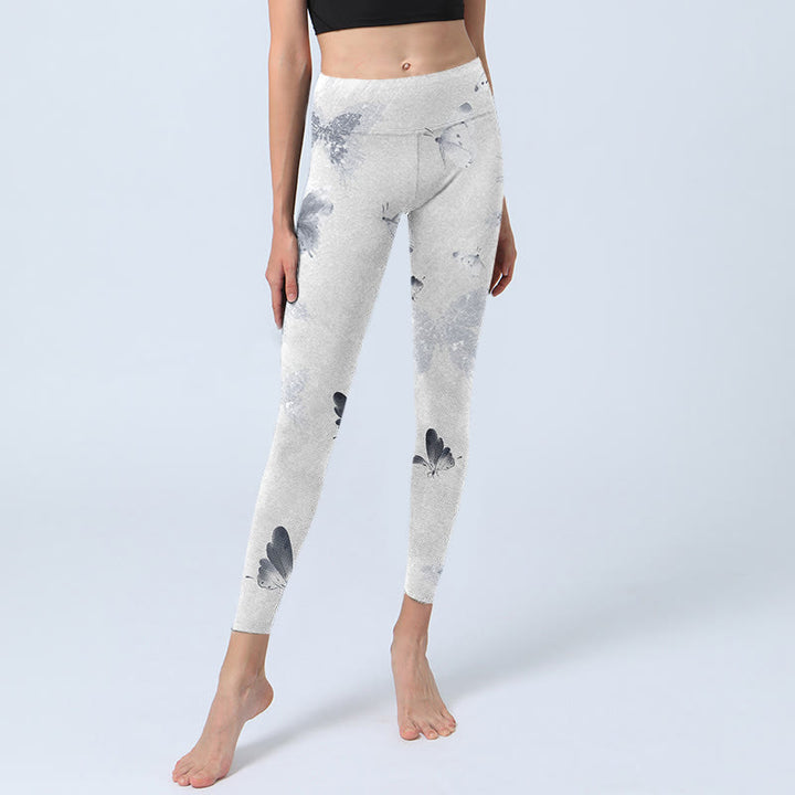 Buddha Stones Weiß Grau Schmetterling Print Sport Leggings Damen Yoga Hose - image 6