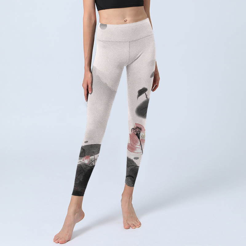 Buddha Stones, Tuschmalerei, Lotusblütenblatt-Druck, Fitnessstudio, Fitness-Leggings, Damen-Yogahose