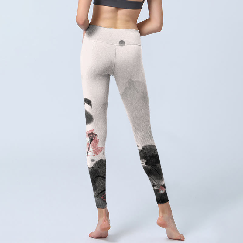 Buddha Stones, Tuschmalerei, Lotusblütenblatt-Druck, Fitnessstudio, Fitness-Leggings, Damen-Yogahose - image 7