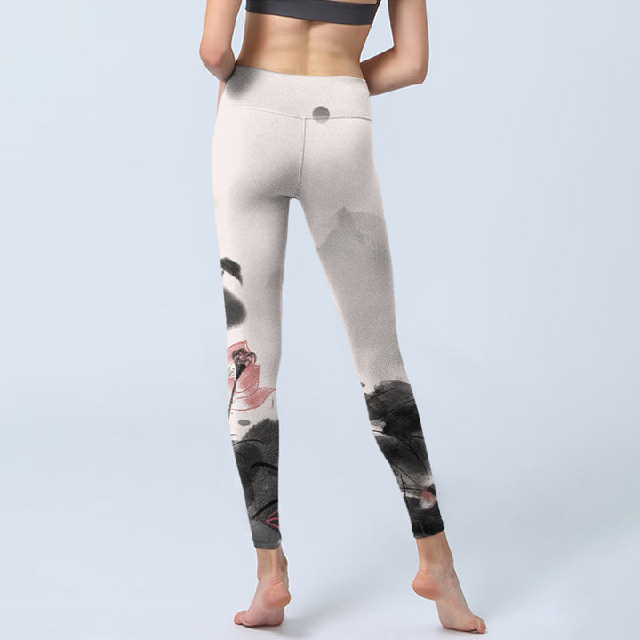Buddha Stones, Tuschmalerei, Lotusblütenblatt-Druck, Fitnessstudio, Fitness-Leggings, Damen-Yogahose - image 7