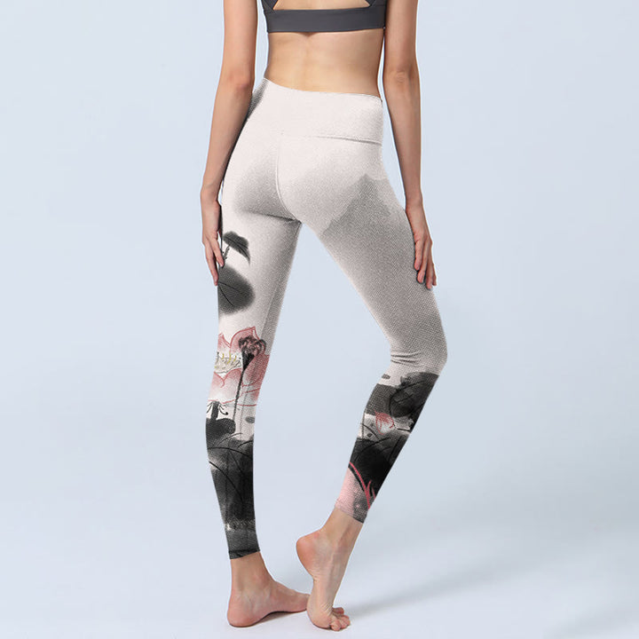 Buddha Stones, Tuschmalerei, Lotusblütenblatt-Druck, Fitnessstudio, Fitness-Leggings, Damen-Yogahose