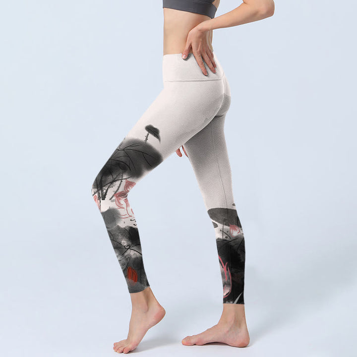 Buddha Stones, Tuschmalerei, Lotusblütenblatt-Druck, Fitnessstudio, Fitness-Leggings, Damen-Yogahose