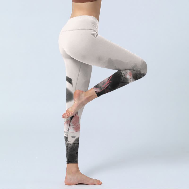 Buddha Stones, Tuschmalerei, Lotusblütenblatt-Druck, Fitnessstudio, Fitness-Leggings, Damen-Yogahose