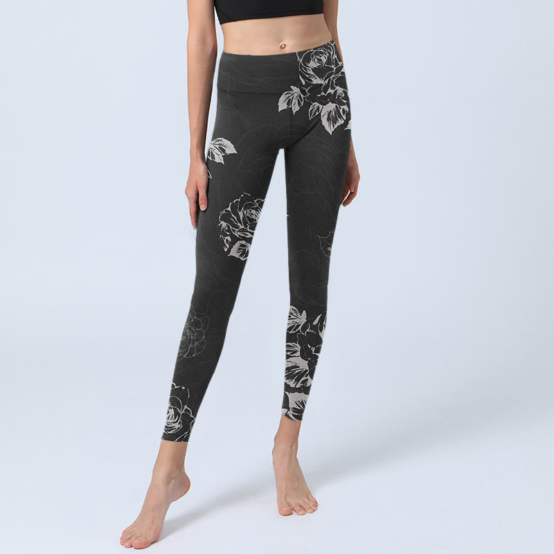 Buddha Stones Graue Pfingstrose Rose Blumen Skizzendruck Gym Fitness Leggings Damen Yogahose