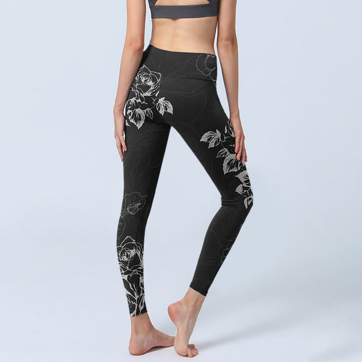 Buddha Stones Graue Pfingstrose Rose Blumen Skizzendruck Gym Fitness Leggings Damen Yogahose