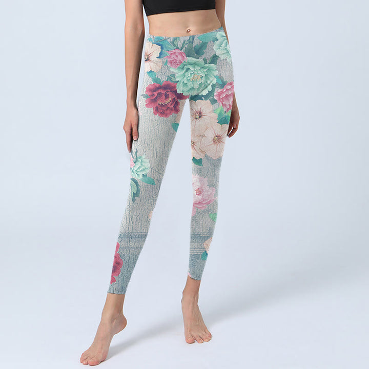 Buddha Stones Bunte Pfingstrosen Blumen Druck Gym Fitness Leggings Frauen Yoga Hosen