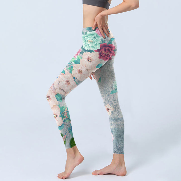 Buddha Stones Bunte Pfingstrosen Blumen Druck Gym Fitness Leggings Frauen Yoga Hosen