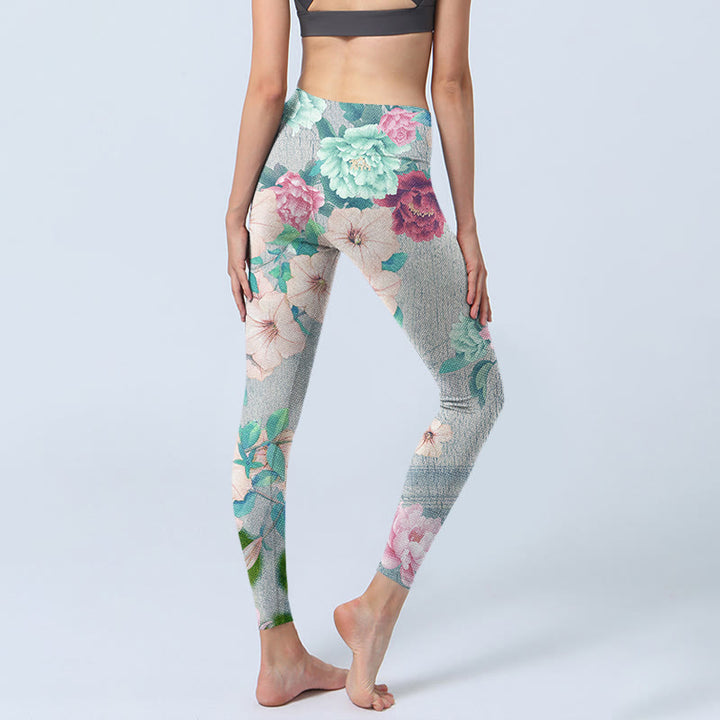 Buddha Stones Bunte Pfingstrosen Blumen Druck Gym Fitness Leggings Frauen Yoga Hosen