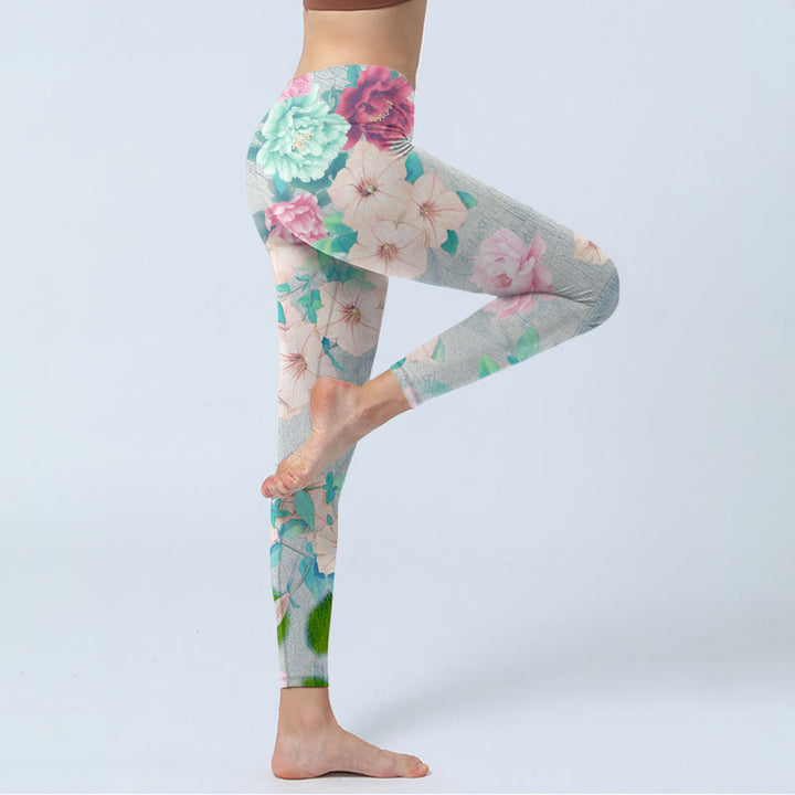 Buddha Stones Bunte Pfingstrosen Blumen Druck Gym Fitness Leggings Frauen Yoga Hosen