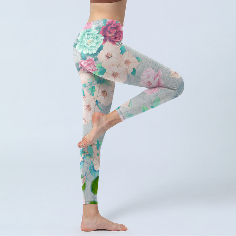 Buddha Stones Bunte Pfingstrosen Blumen Druck Gym Fitness Leggings Frauen Yoga Hosen - image 4