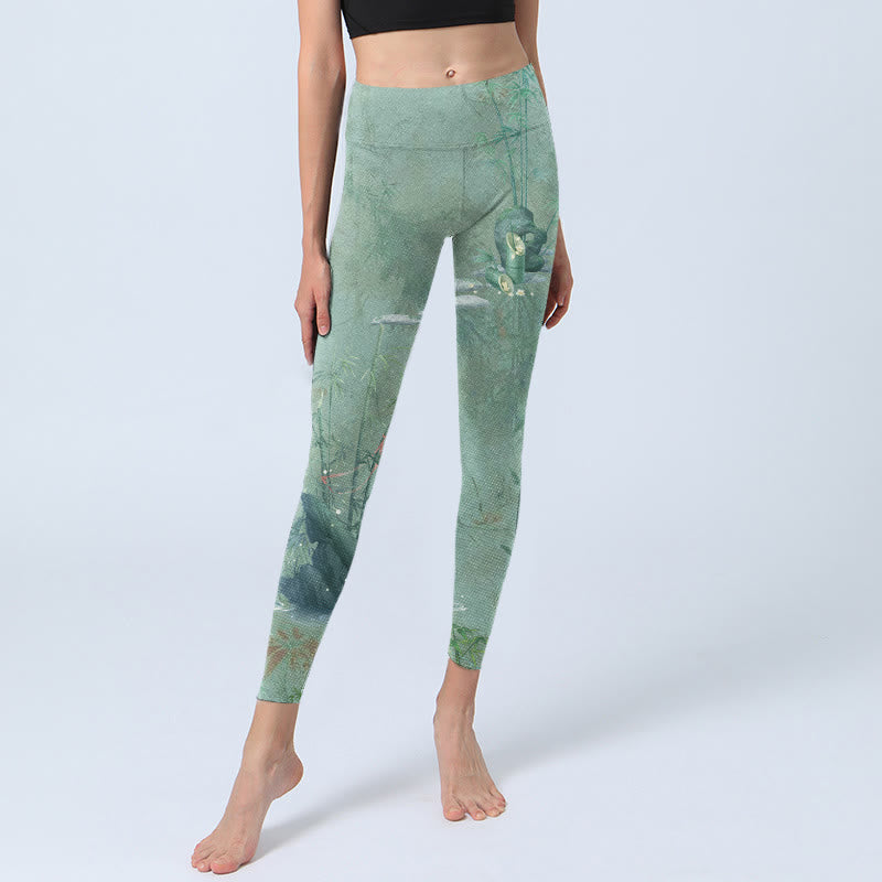 Buddha Stones, grün, Bambus-Felsen-Druck, Sport-Fitness-Leggings für Damen, Yoga-Hose