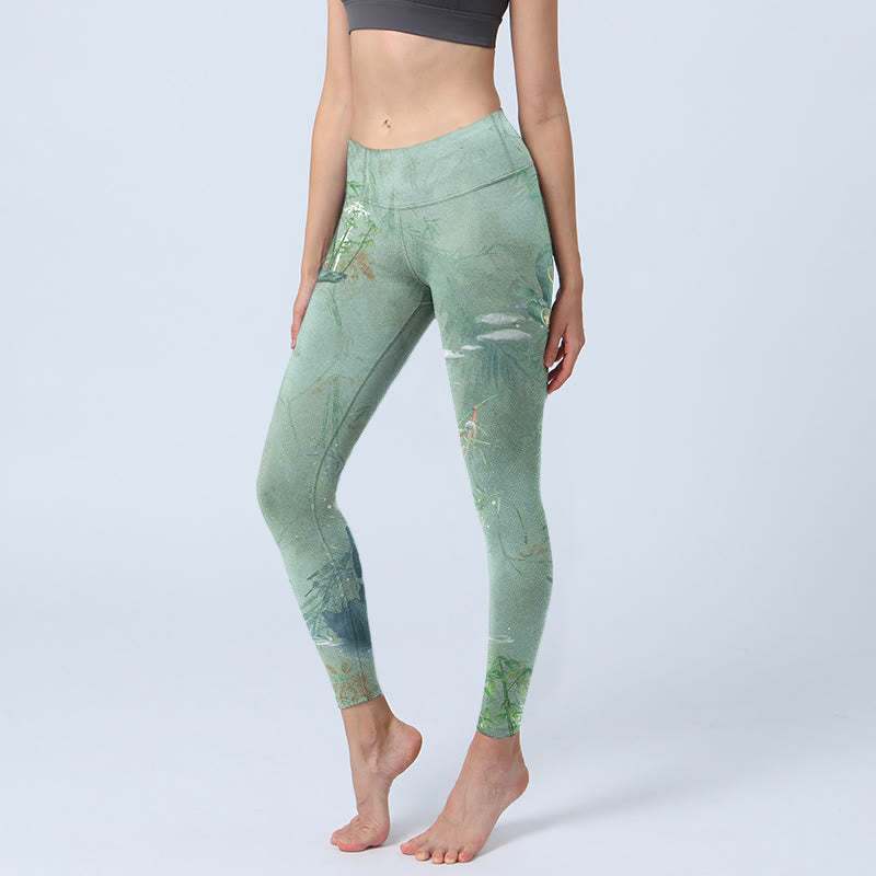 Buddha Stones, grün, Bambus-Felsen-Druck, Sport-Fitness-Leggings für Damen, Yoga-Hose - Honigmelone - US18, UK/AU22, EU50 (4XL) - image 0