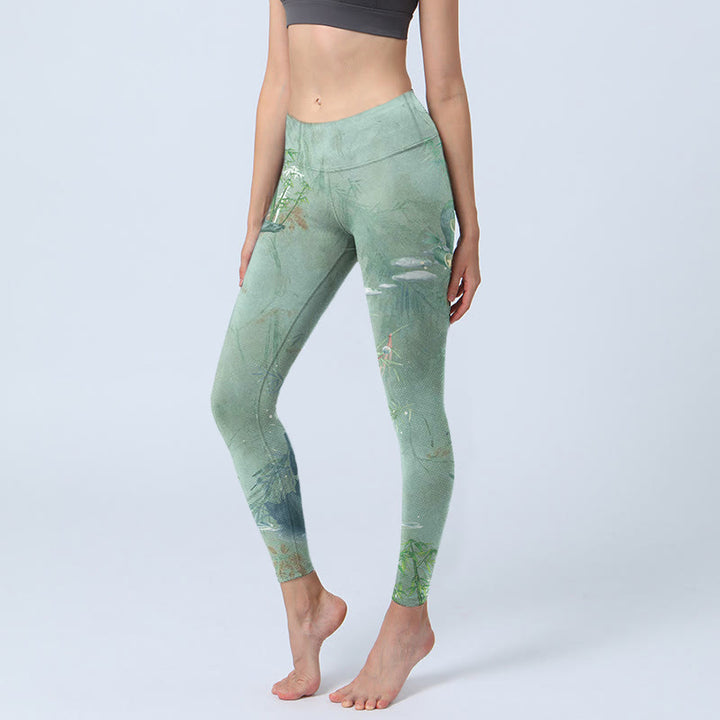 Buddha Stones, grün, Bambus-Felsen-Druck, Sport-Fitness-Leggings für Damen, Yoga-Hose - Honigmelone - US18, UK/AU22, EU50 (4XL) - image 0