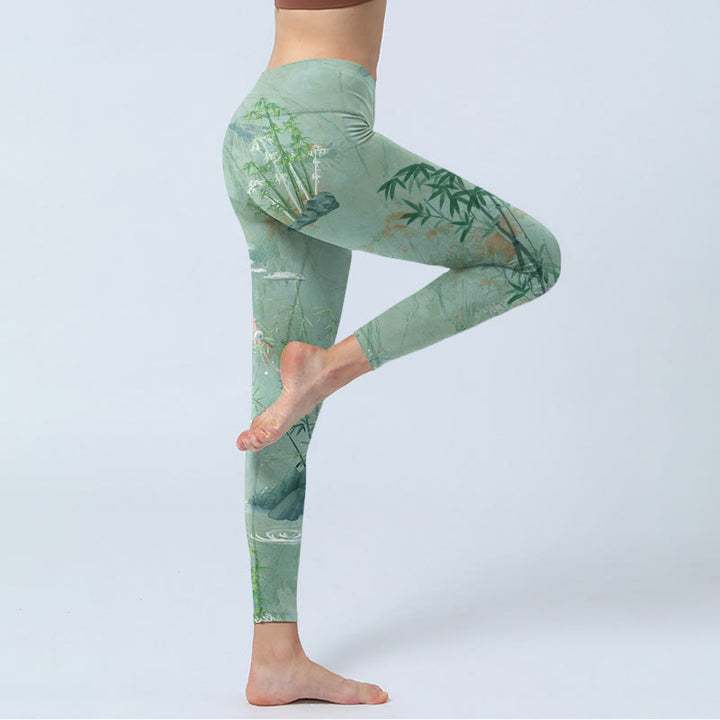 Buddha Stones, grün, Bambus-Felsen-Druck, Sport-Fitness-Leggings für Damen, Yoga-Hose