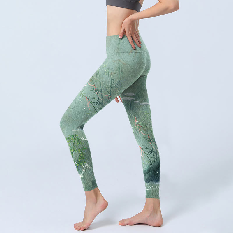 Buddha Stones, grün, Bambus-Felsen-Druck, Sport-Fitness-Leggings für Damen, Yoga-Hose