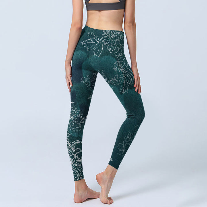 Buddha Stones Pfingstrose Blume Elster Schmetterling Print Gym Fitness Leggings Damen Yogahose