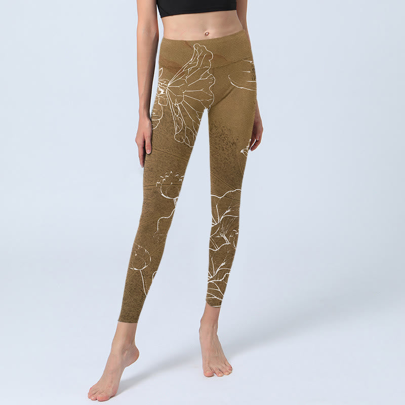 Buddha Stones, Goldrute, Lotusblüten, Blätter-Druck, Fitness-Leggings für Damen, Yoga-Hose