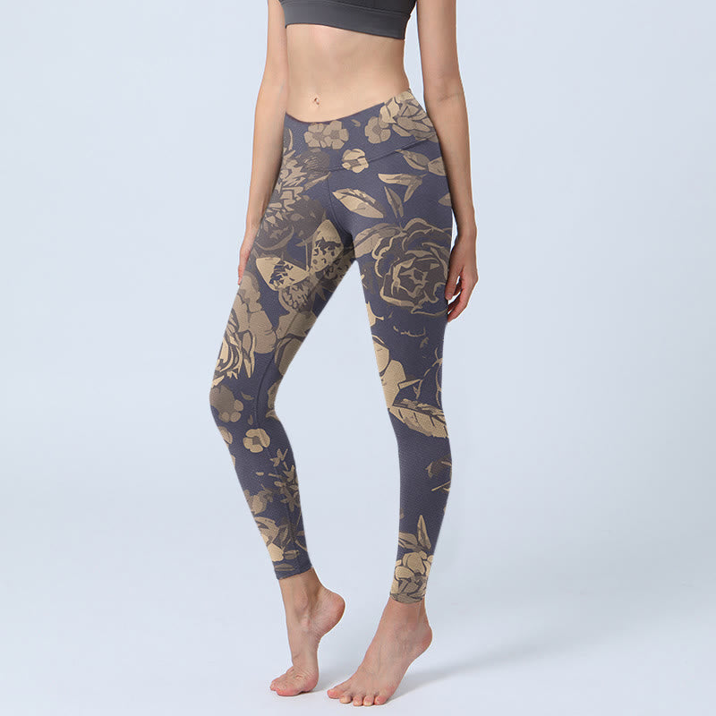 Buddha Stones, Pfingstrose, Blumen, Blätter, Blütendruck, Fitness-Leggings für Damen, Yogahose - Distel - US18， UK/AU22，EU50 (4XL) - image 1