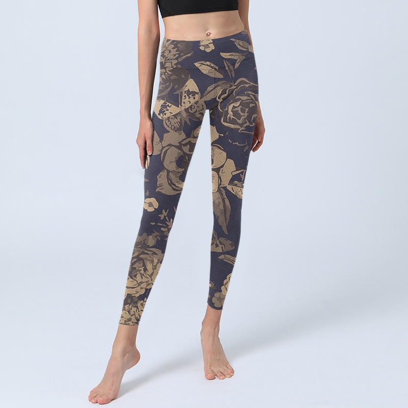 Buddha Stones, Pfingstrose, Blumen, Blätter, Blütendruck, Fitness-Leggings für Damen, Yogahose