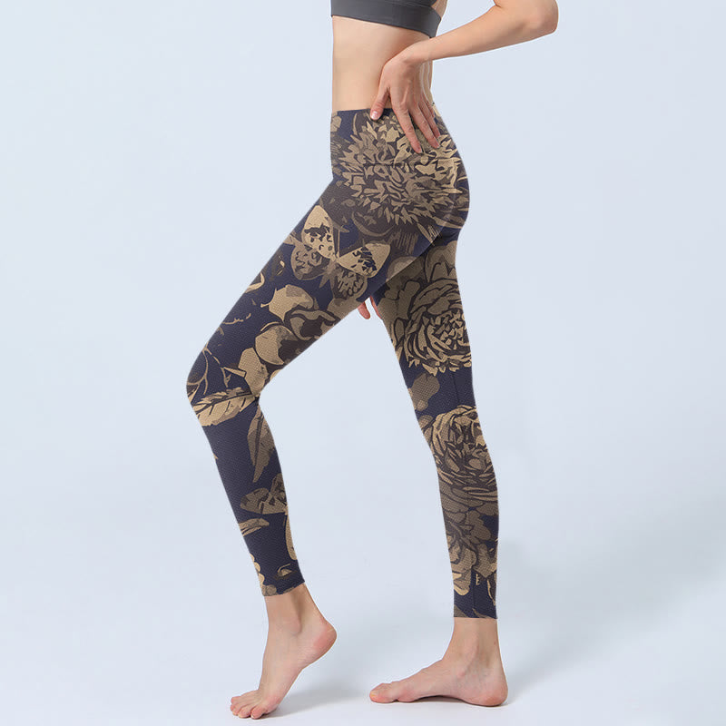 Buddha Stones, Pfingstrose, Blumen, Blätter, Blütendruck, Fitness-Leggings für Damen, Yogahose - image 3