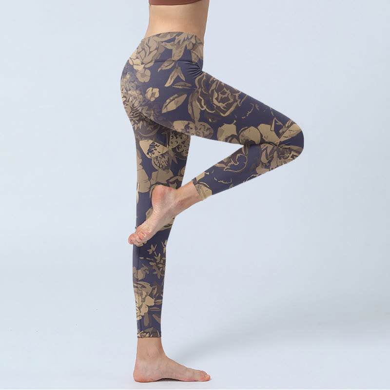 Buddha Stones, Pfingstrose, Blumen, Blätter, Blütendruck, Fitness-Leggings für Damen, Yogahose - image 3