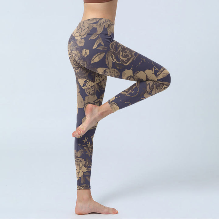 Buddha Stones, Pfingstrose, Blumen, Blätter, Blütendruck, Fitness-Leggings für Damen, Yogahose - image 3