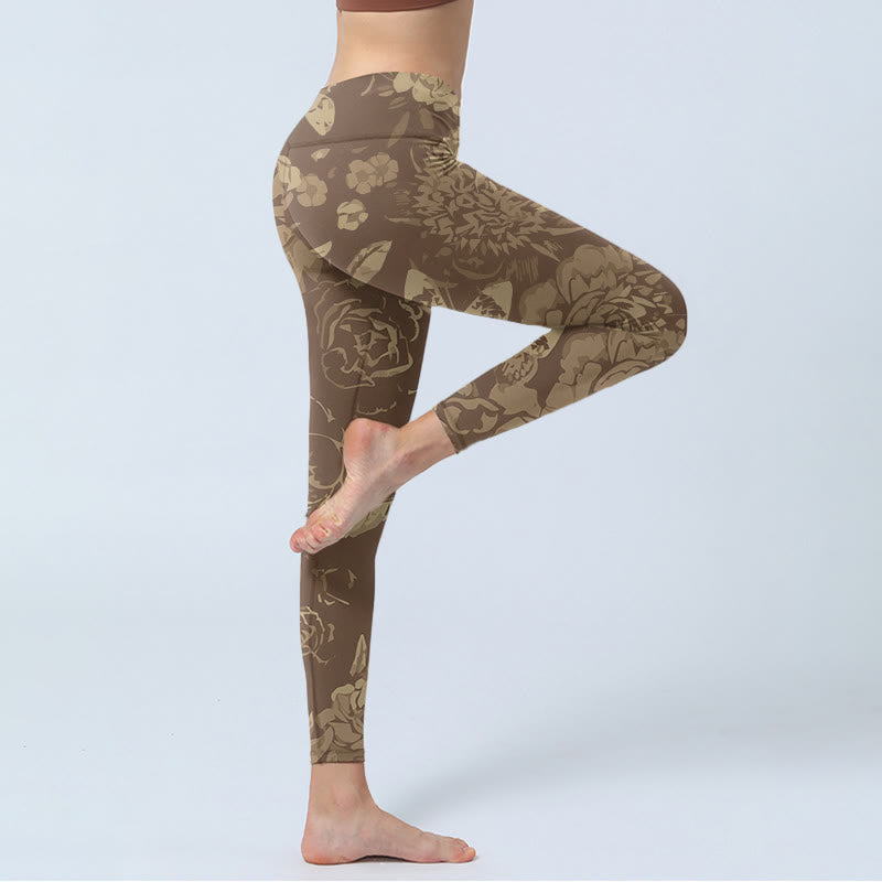 Buddha Stones, Pfingstrose, Blumen, Blätter, Blütendruck, Fitness-Leggings für Damen, Yogahose