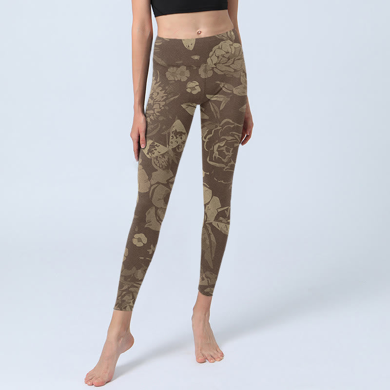 Buddha Stones, Pfingstrose, Blumen, Blätter, Blütendruck, Fitness-Leggings für Damen, Yogahose