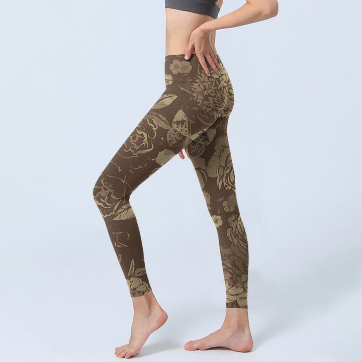 Buddha Stones, Pfingstrose, Blumen, Blätter, Blütendruck, Fitness-Leggings für Damen, Yogahose