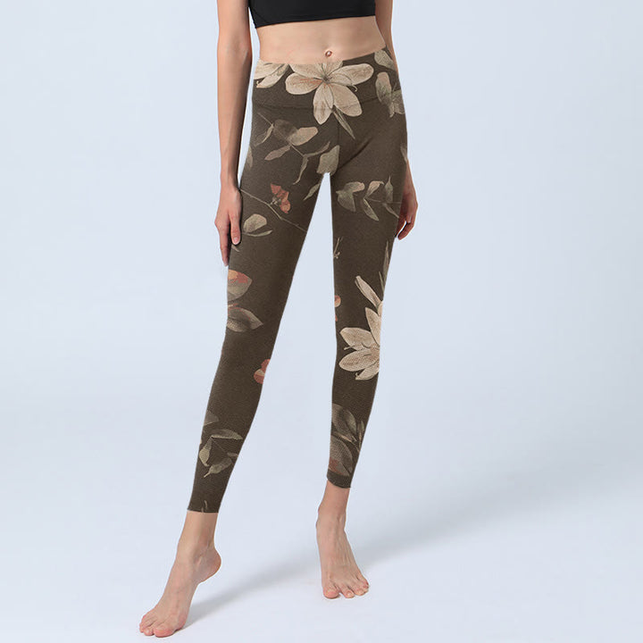 Buddha Stones, lila, weiße Blumen, Blätter, Blütendruck, Fitness-Leggings für Damen, Yogahose