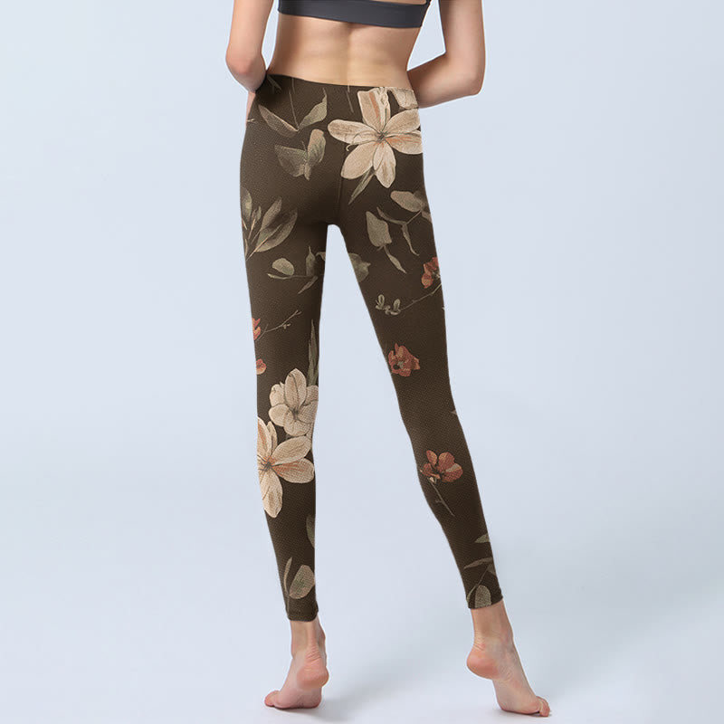 Buddha Stones, lila, weiße Blumen, Blätter, Blütendruck, Fitness-Leggings für Damen, Yogahose