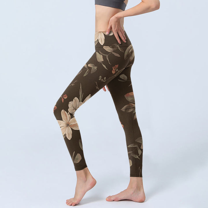 Buddha Stones, lila, weiße Blumen, Blätter, Blütendruck, Fitness-Leggings für Damen, Yogahose