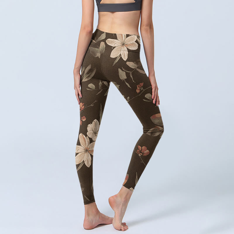 Buddha Stones, lila, weiße Blumen, Blätter, Blütendruck, Fitness-Leggings für Damen, Yogahose - image 13