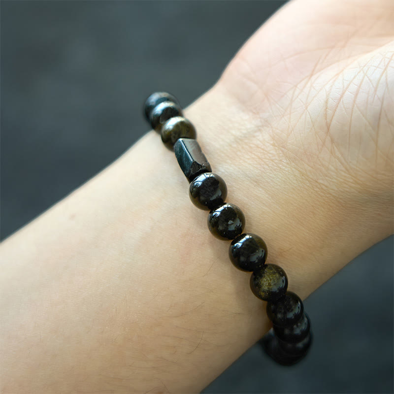 Buddha Stones Goldglanz Obsidian Schwarzer Turmalin Reichtum Armband