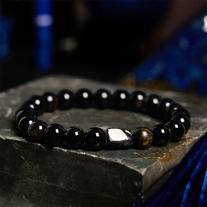 Buddha Stones Goldglanz Obsidian Schwarzer Turmalin Reichtum Armband