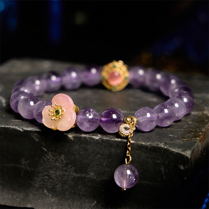 Buddha Stones Amethyst Pfirsichblüte Glücks-Meditationsarmband