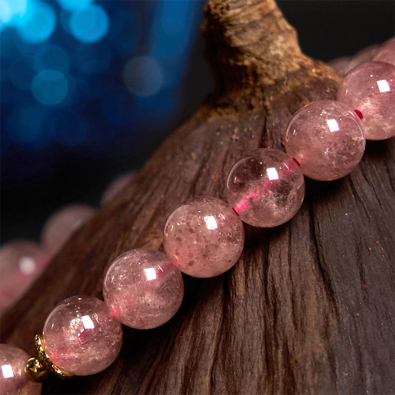 Buddha Stones, natürliche Erdbeerquarzblüte, Fu-Charakter, Positivität, Heilungsarmband