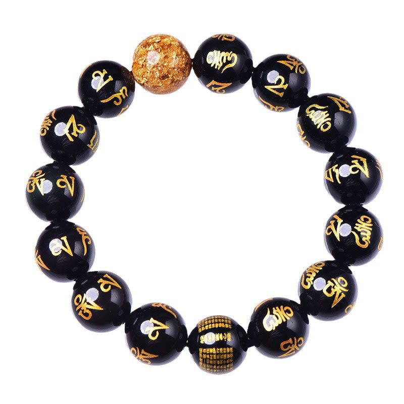 Buddha Stones Sechs Wahre Worte Om Mani Padme Hum Regenbogen Obsidian Goldfolie Kreativität Armband