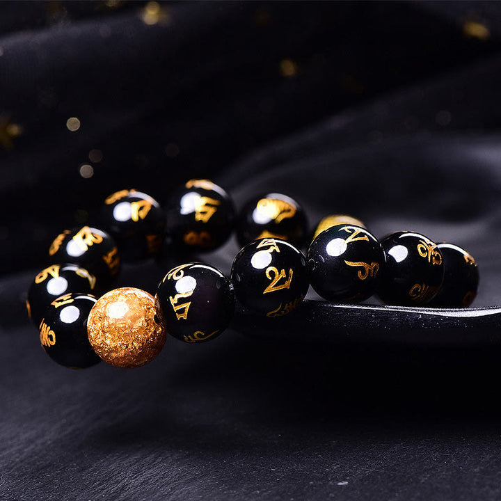 Buddha Stones Sechs Wahre Worte Om Mani Padme Hum Regenbogen Obsidian Goldfolie Kreativität Armband