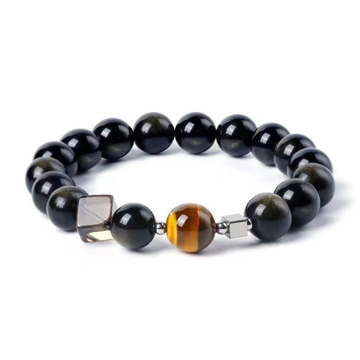 Buddha Stones Schwarzer Obsidian Adlerauge Stein Goldglanz Obsidian Tigerauge Stärke Armband