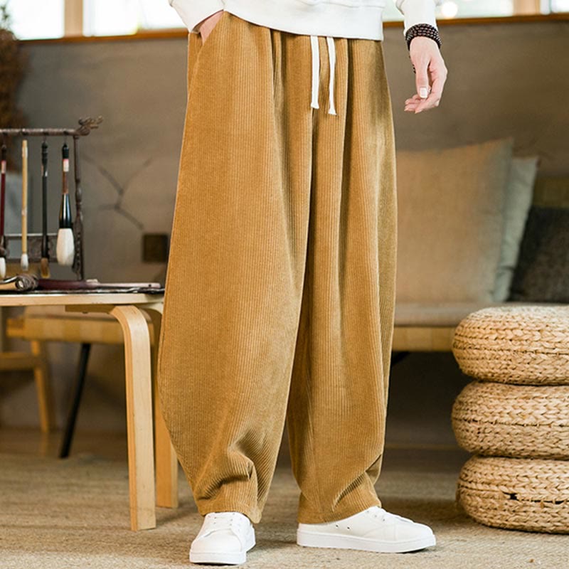 Buddha Stones Herbst Winter Herren Kordelzug Cord Haremshose mit Taschen - image 1