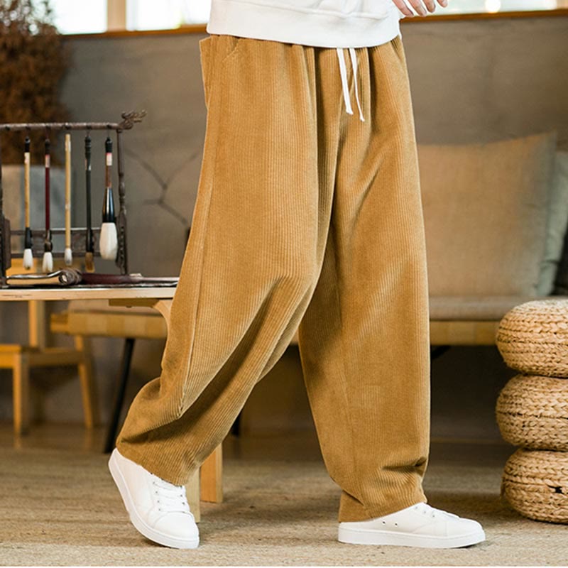 Buddha Stones Herbst Winter Herren Kordelzug Cord Haremshose mit Taschen - Gold - US/ UK/AU46，EU56 (5XL) - image 0